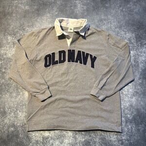 Y2K Old Navy Rugby Polo Shirt Men's Large Gray Long Sleeve